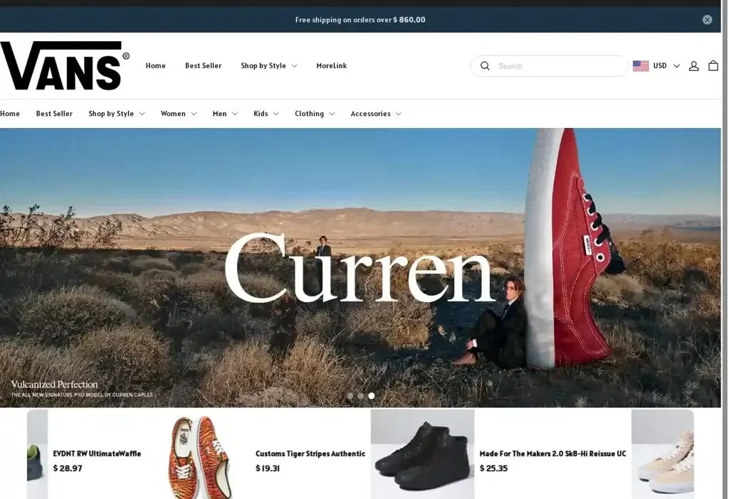 Screenshot of Non-Delivery scam website "Vansfactory.com"