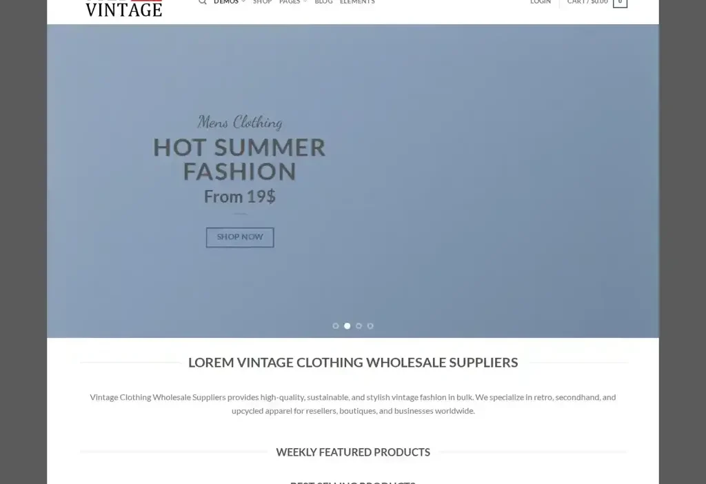 Screenshot of Non-Delivery scam website "Vintageclothingwholesalesuppliers.com"