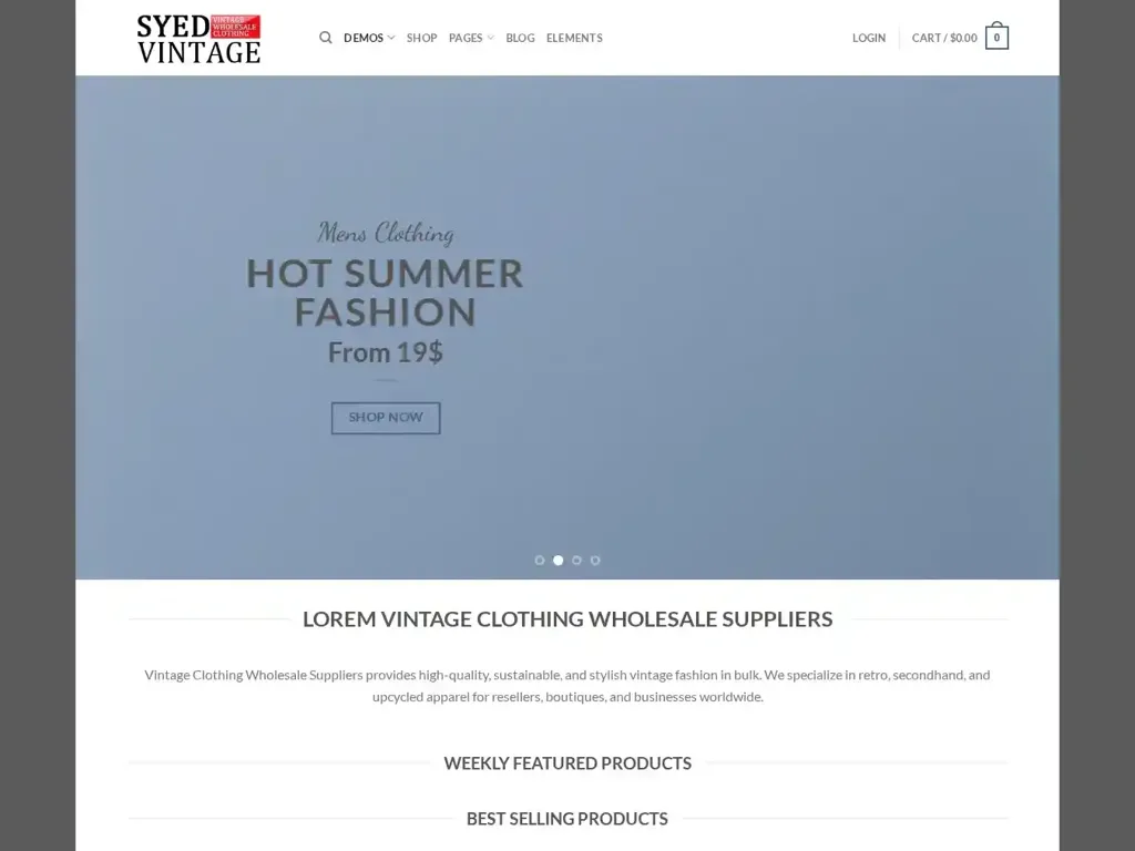 Screenshot of Non-Delivery scam website "Classic Shop - vintageclothingwholesalesuppliers.com"