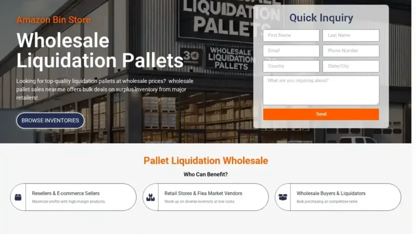 Screenshot of Liquidation scam website "Wholesalesliquidationpallets.shop"