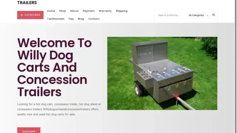 Screenshot of Non-Delivery scam website "Willydogcartsandconcessiontrailers.com"