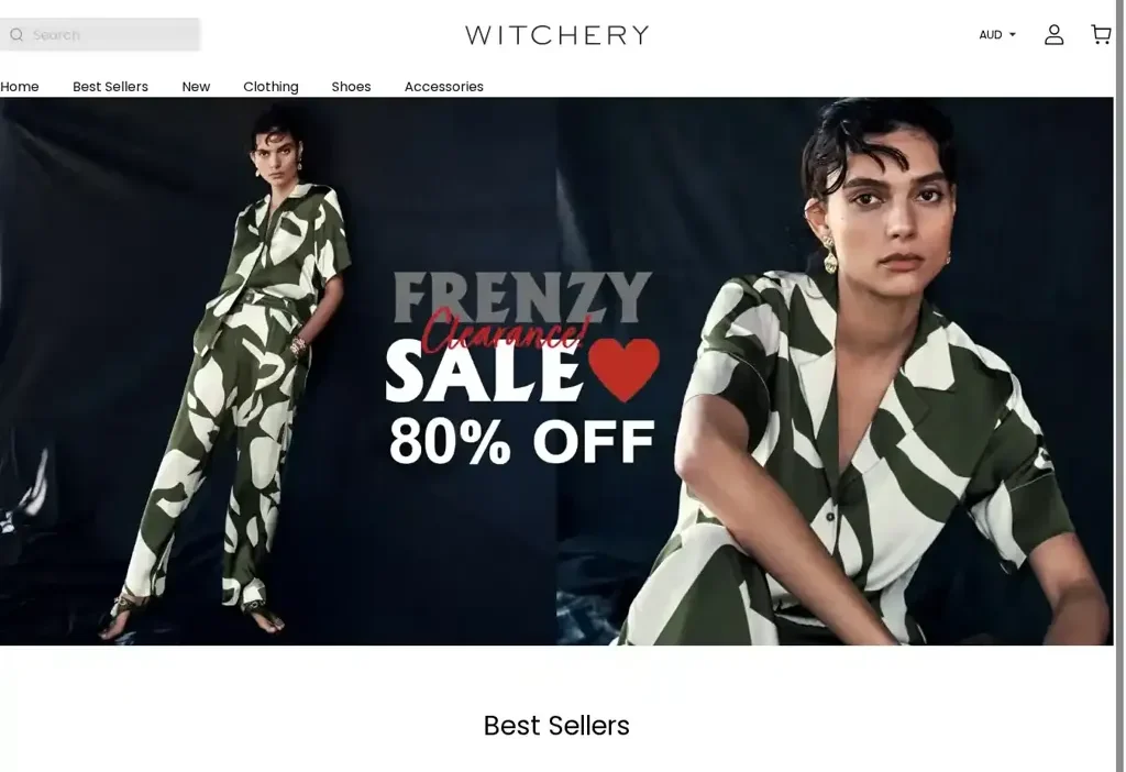 Screenshot of Non-Delivery scam website "Witcherycloth.com"