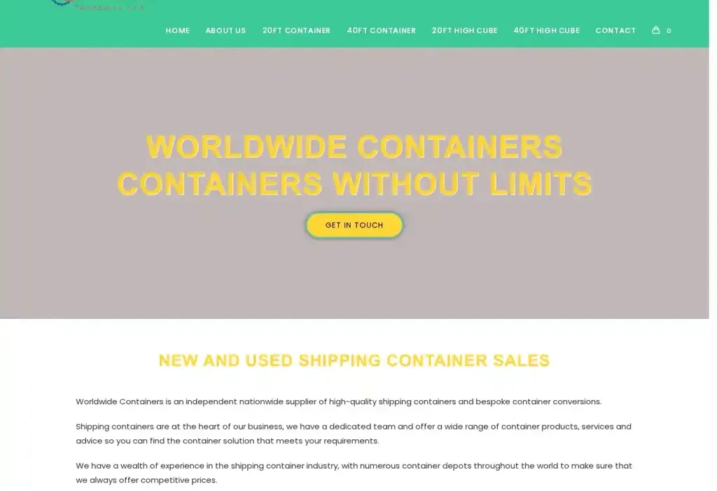Screenshot of Container scam website "Worldwidecontainers.net"