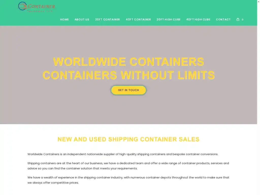 Screenshot of Container scam website "Home - 20' & 40' Storage and Shipping Containers for sale"