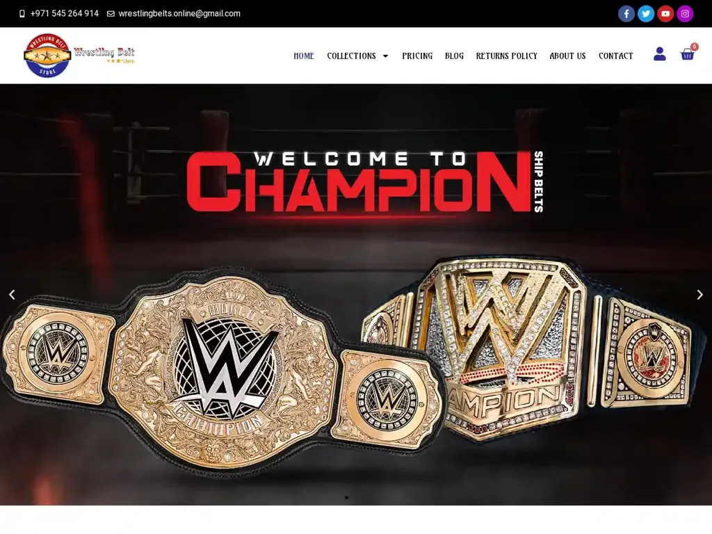 Screenshot of Non-Delivery scam website "Home - Wrestling Belt Store"
