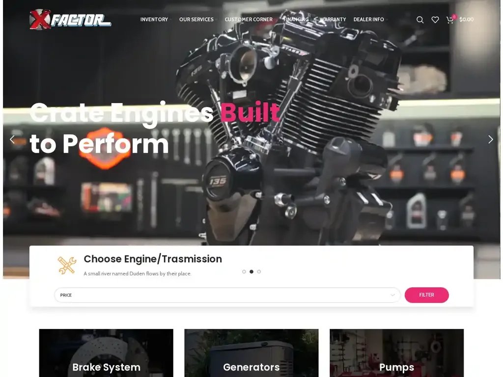 Screenshot of Non-Delivery scam website "Home - X Factors Motorsports"