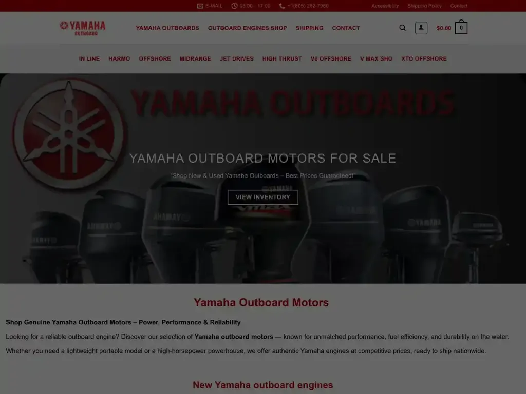 Screenshot of Non-Delivery scam website "Yamaha - Yamaha Outboards Motors"