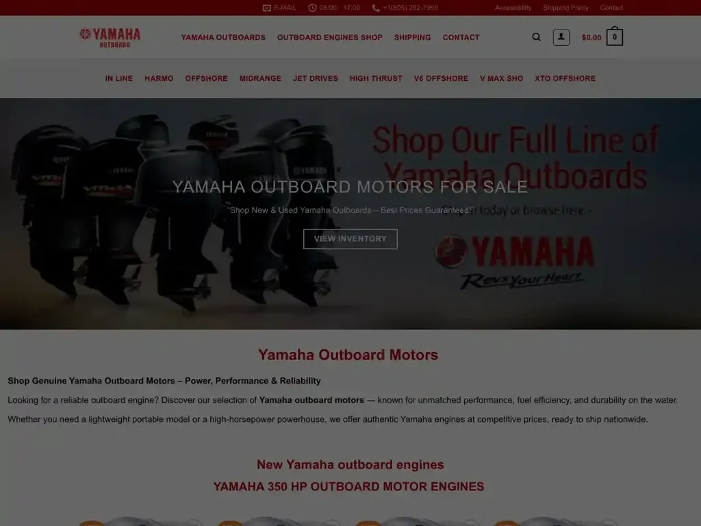 Screenshot of Non-Delivery scam website "Yamaha - Yamaha Outboards Store"