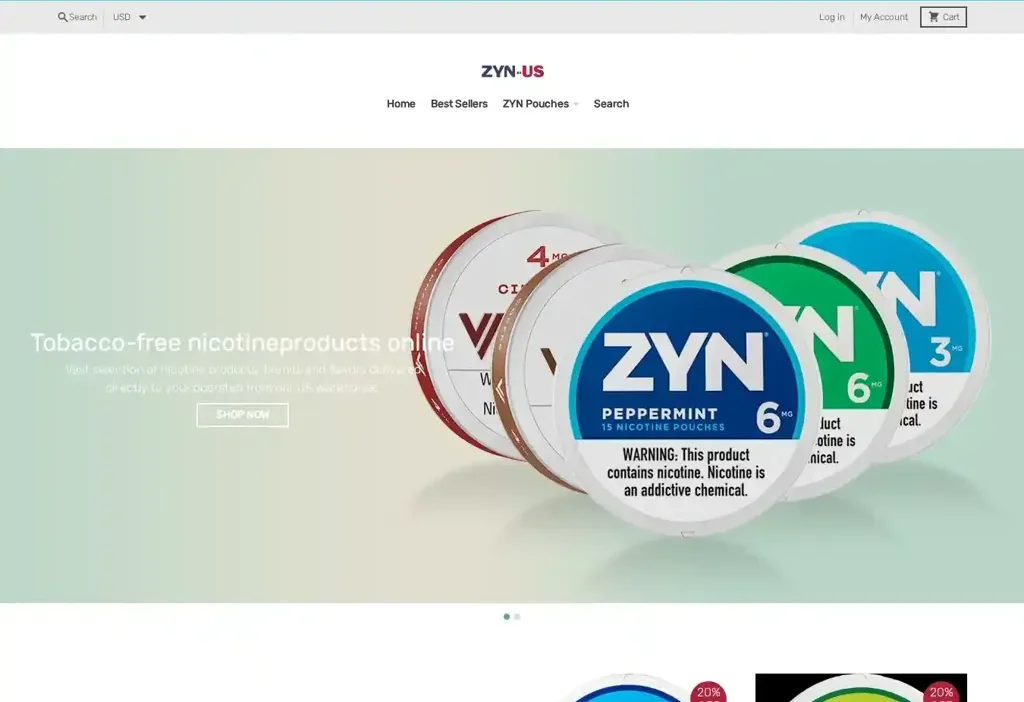 Screenshot of Non-Delivery scam website "Zynuss.com"